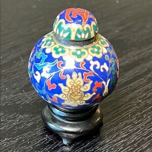 Blue Cloisonné Decorative Jar with Floral Motif